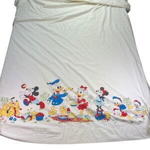 VTG 70s Walt Disney Mickey Mouse and Friends Picnic Twin Flat Sheet READ